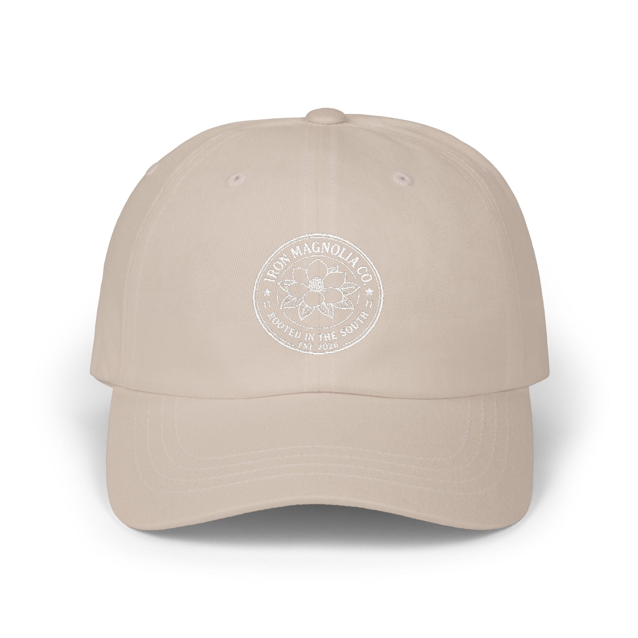 Camo 'Born Magnolia Co.' Dad Cap — Vintage Floral Logo Baseball Hat